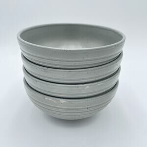 Set of 4 Verdi by Sango 6 1/4” Bowls Matte Gray Stoneware Embossed Rim Cereal
